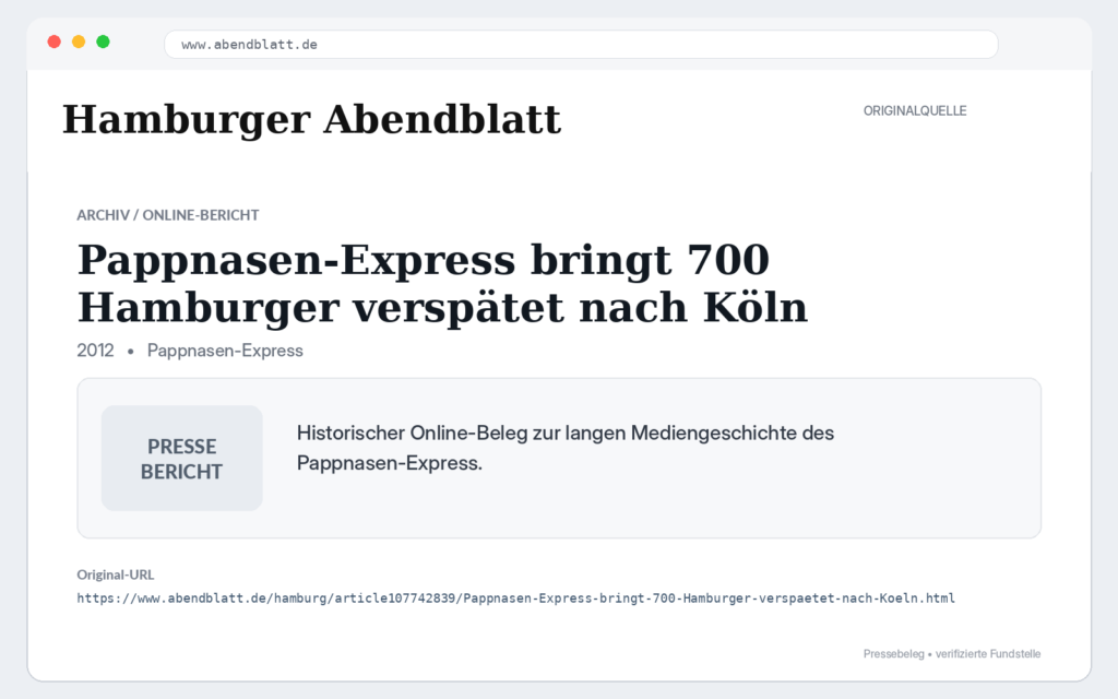 Pappnasen-Express bringt 700 Hamburger verspätet nach Köln