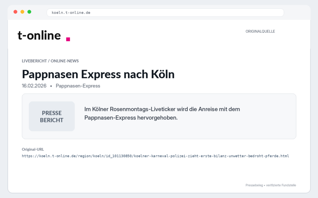 Pappnasen Express nach Köln